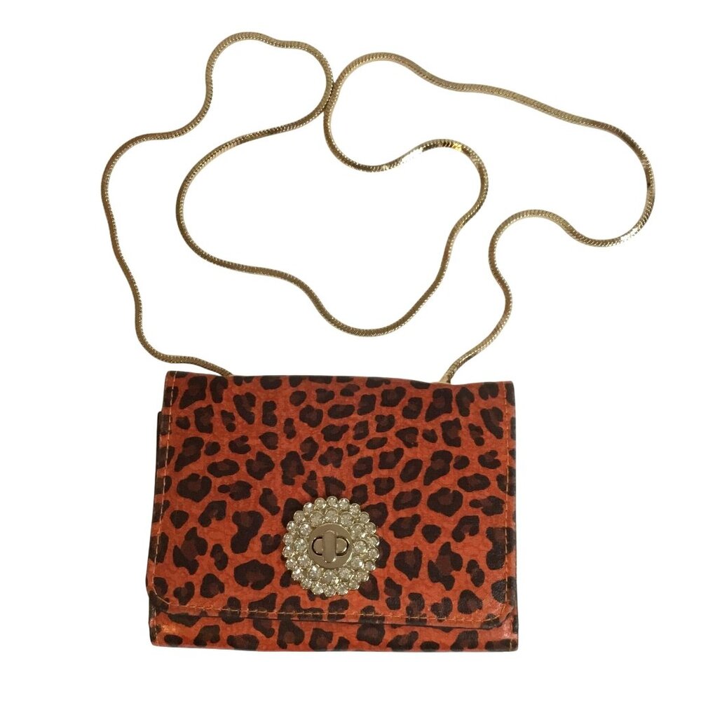 Fashion Nova Women Y2K Leopard Chain Strap Rhinestone Retro Evening Bag